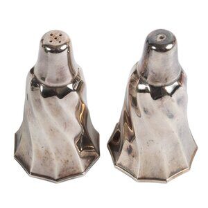 VTG Silver Plated Salt & Pepper Shakers Set 3.75" Swirl Decor MCM Hexagonal Base